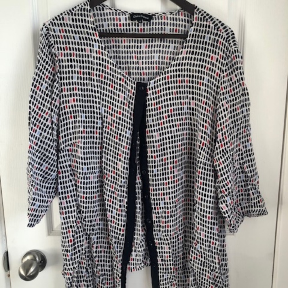 White Blouse with Navy Blue & Red Spots